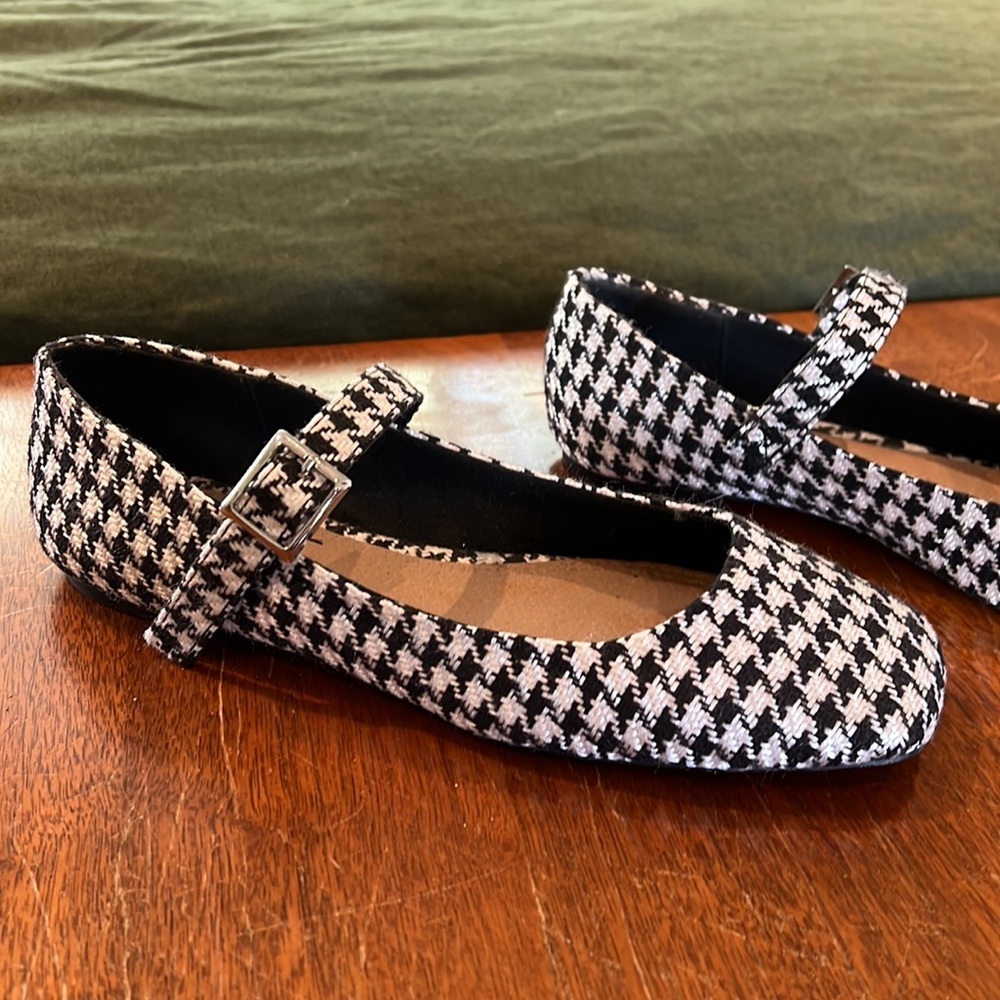 ASOS square toe houndstooth buckle flat